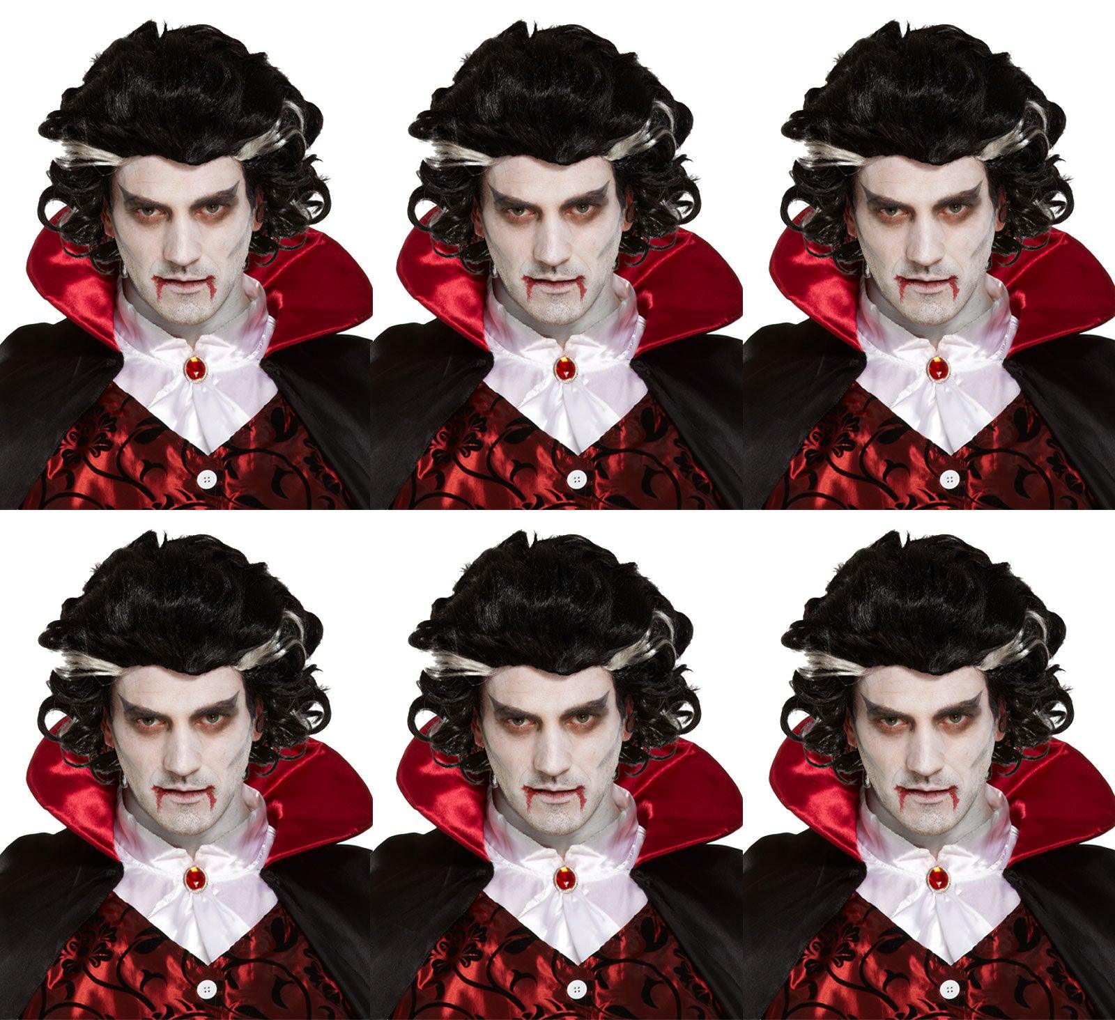 6x Vampire Wigs for Men Two Tone Black Wig with White Streaks Halloween Costume Accessories Labreeze Ltd