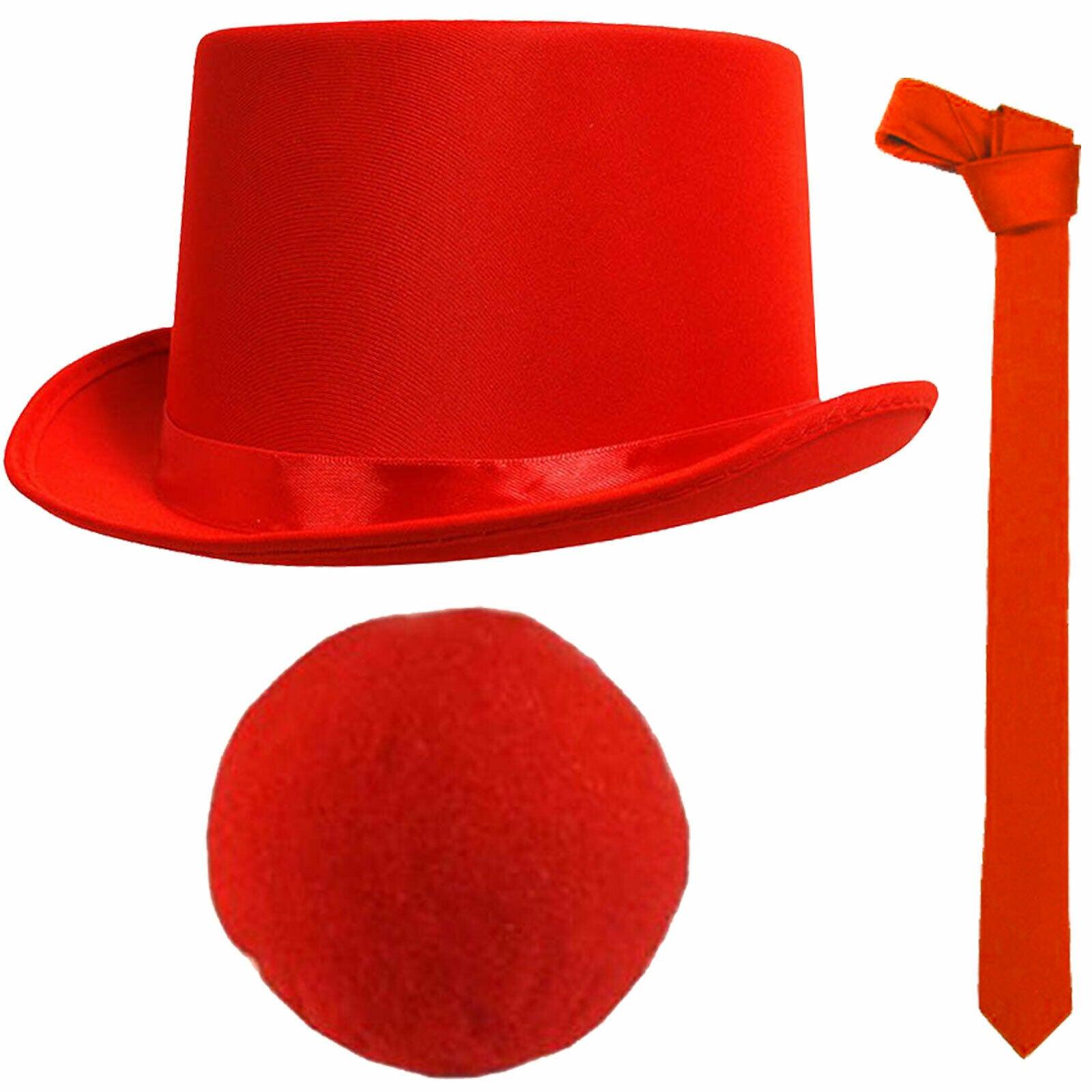 Red Nose Day Satin Top Hat Neck Tie Sponge Nose Comic Relief Fancy