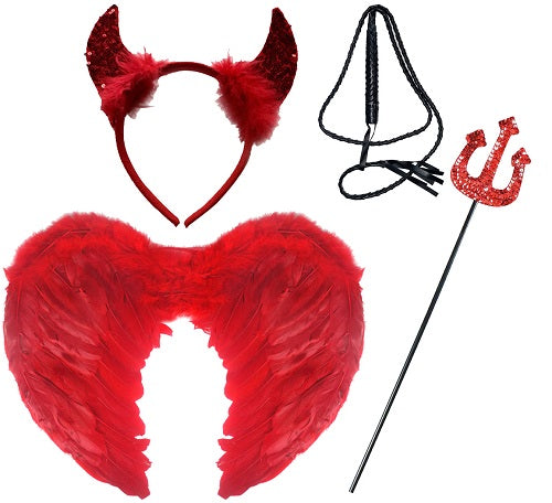 The Ultimate Red Devil Costume Set: Wings, Whip, Horns, Fork