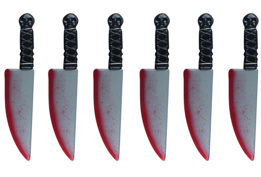 6x Realistic Bloodied Knife Weapon Plastic - 38 cm Halloween Horror Scary Killer Fancy Dress Party Props - Labreeze