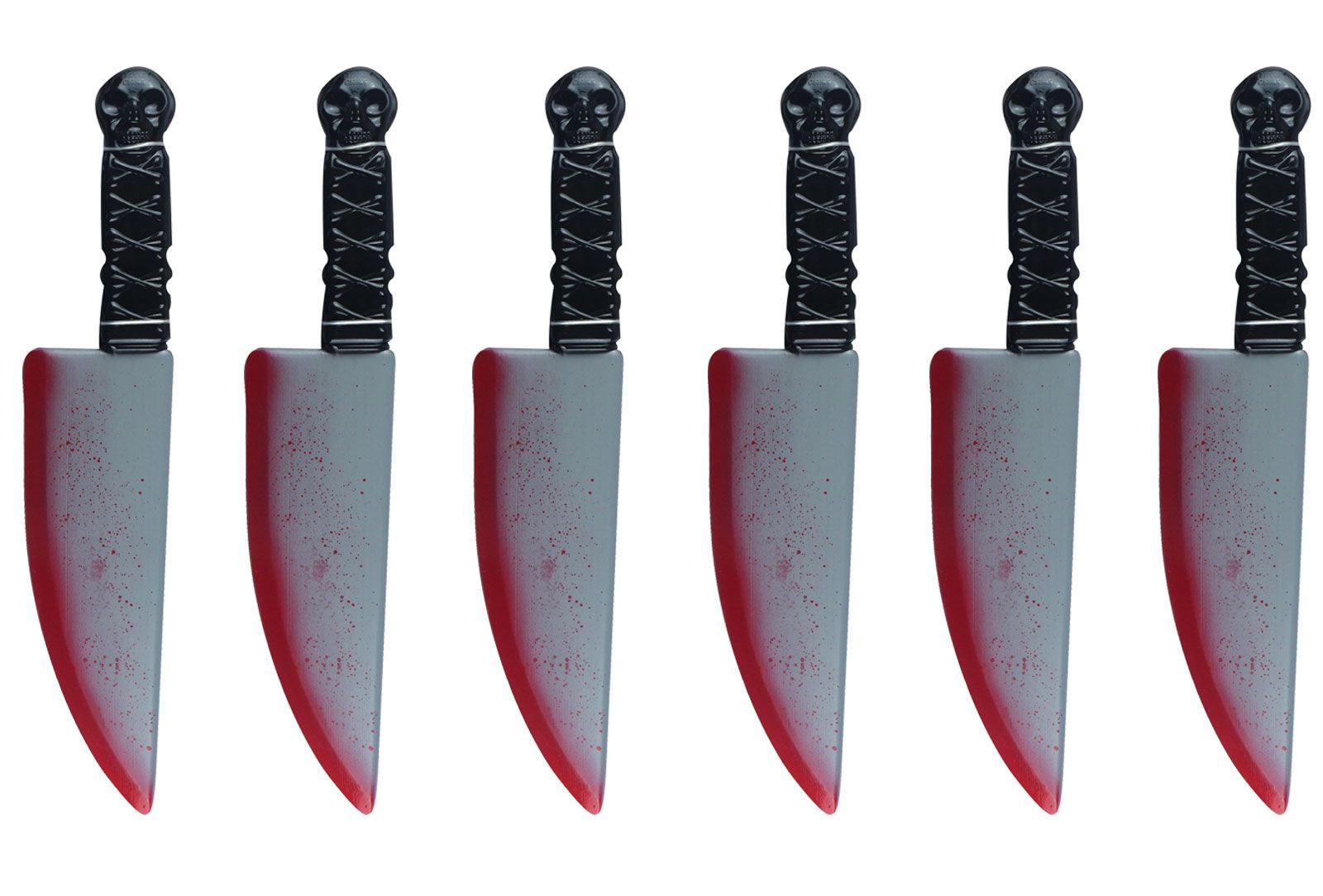 6x Realistic Bloodied Knife Weapon Plastic - 38 cm Halloween Horror Scary Killer Fancy Dress Party Props - Labreeze