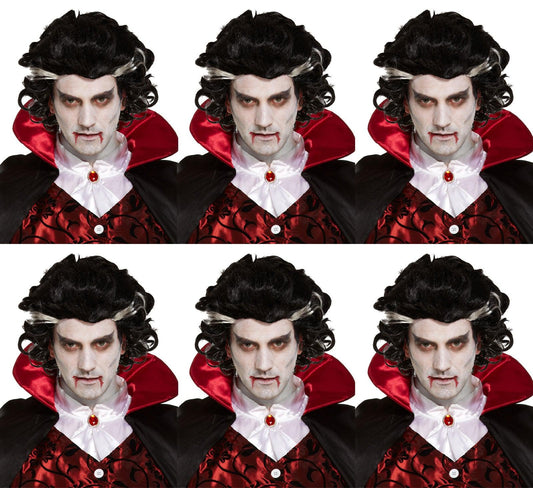 6x Vampire Wigs for Men - Two-Tone Black Wig with White Streaks - Halloween Spooky Scary Fancy Dress Party Costume Accessories Product Description: - Labreeze