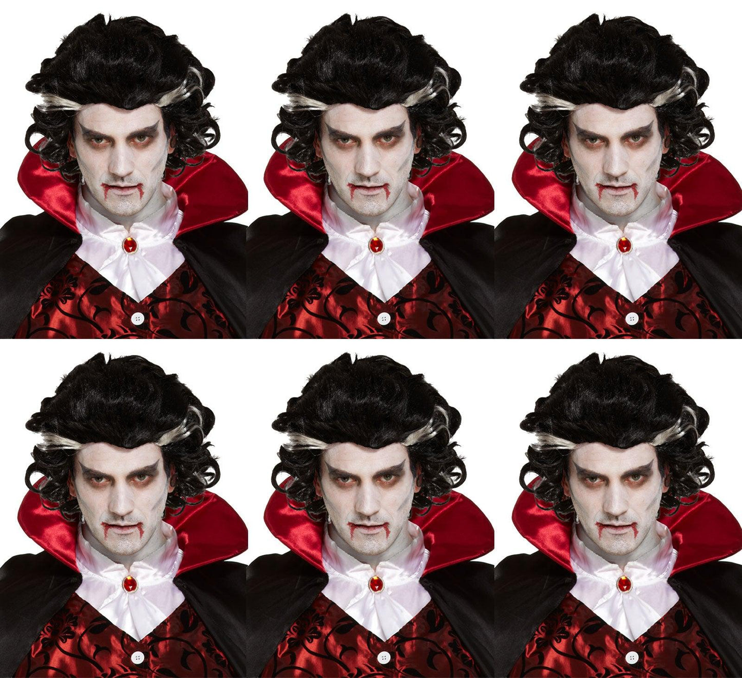 6x Vampire Wigs for Men - Two-Tone Black Wig with White Streaks - Halloween Spooky Scary Fancy Dress Party Costume Accessories Product Description: - Labreeze