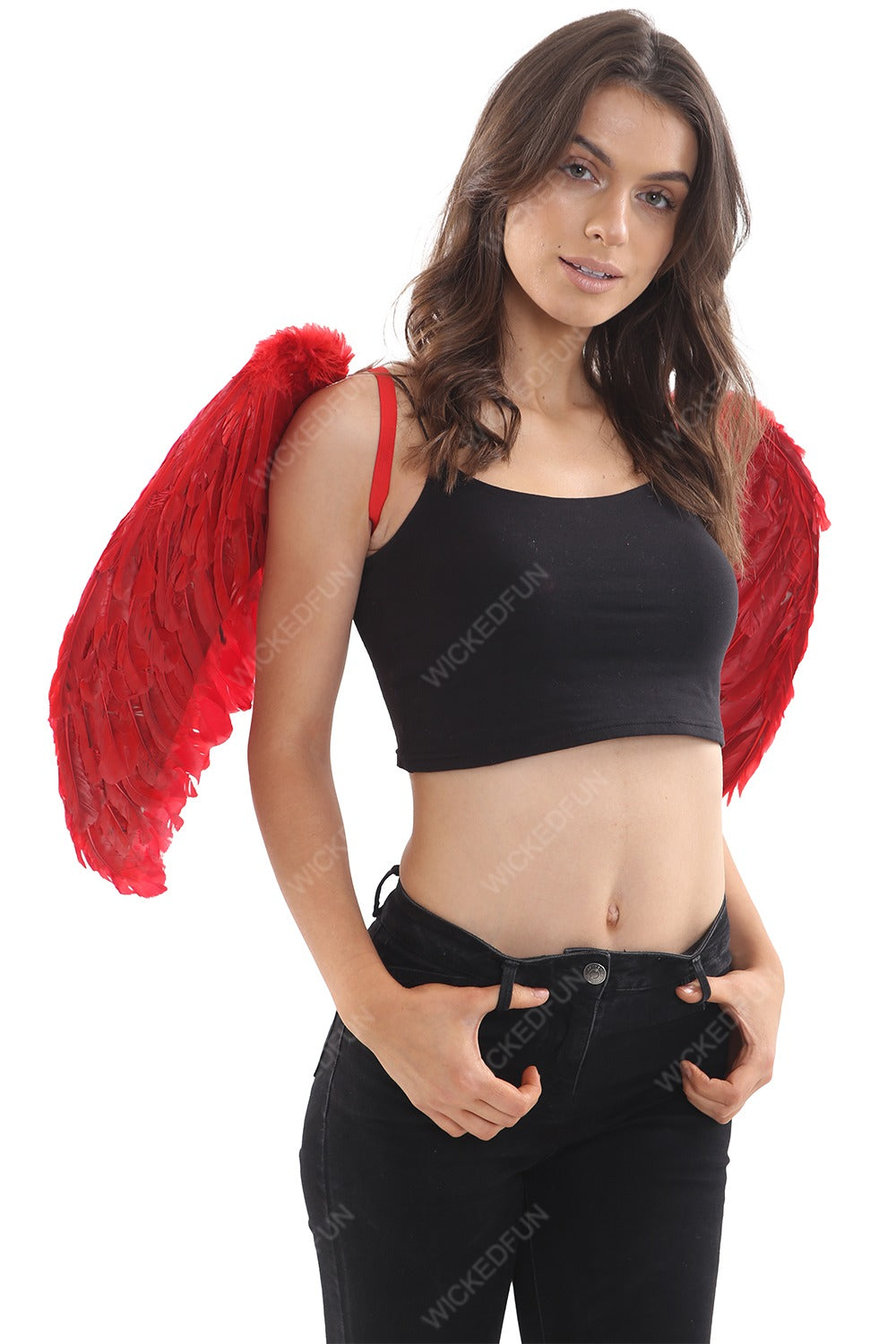 Red Feather Wings Large (Folding) - Women's Deluxe Feather Angel Wings for Costumes