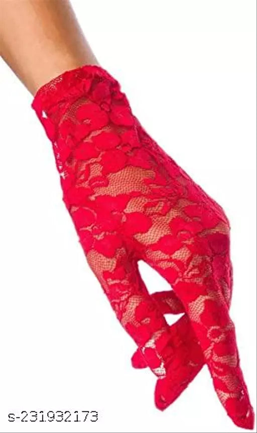 Red Wedding Short Lace Gloves - Elegance Meets Romance