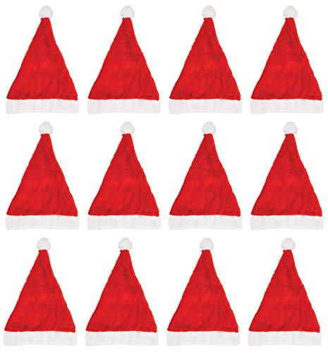 Value Pack of 12 Christmas Santa Claus Hats - Red Father Xmas Fancy Dress