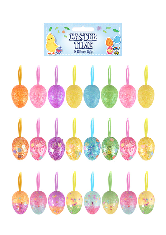 Glitter Easter Egg Decorations and Party Favours (4cm) - 18 Assorted Colors and Designs for Festive Celebrations