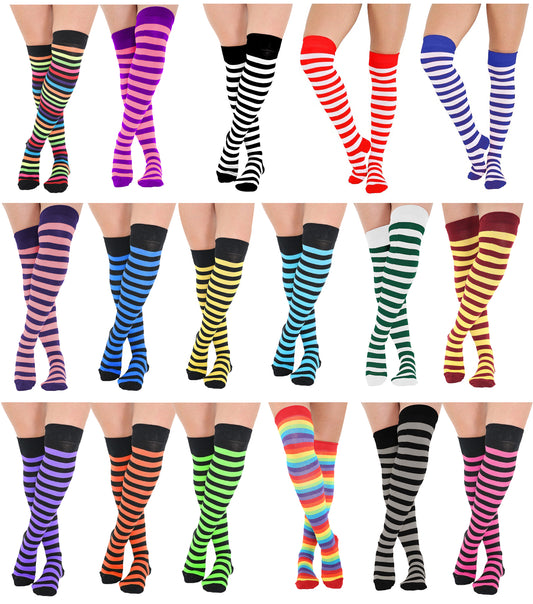 Ladies Girls over the Knee Stripy Socks Women Striped Long Thigh High Cotton Socks UK Size 4-6