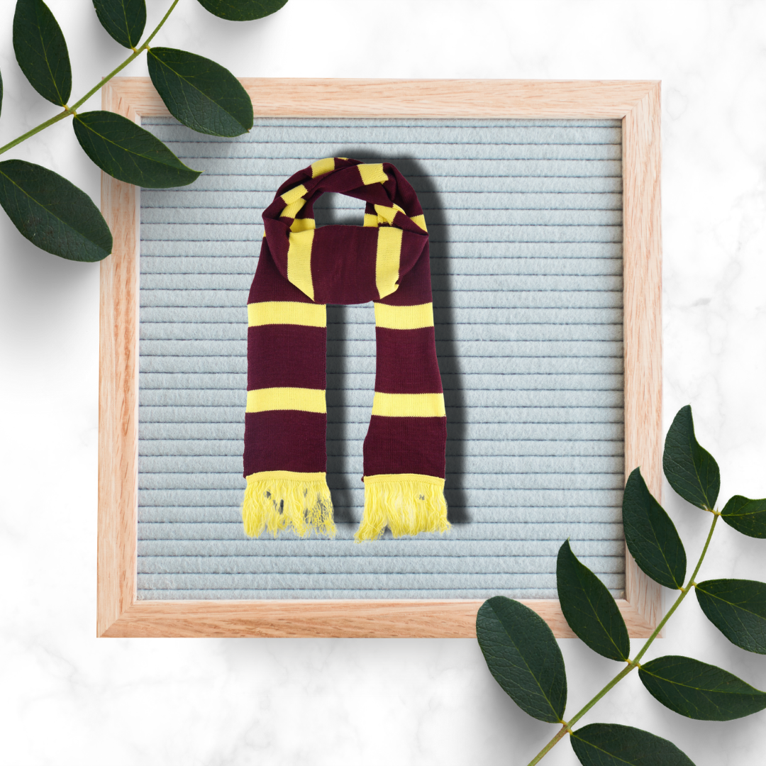 Wrap in Wizardry: Magical Maroon and Yellow Wizard Knitted Scarf - Cozy Winter Accessory for Enchanting Style