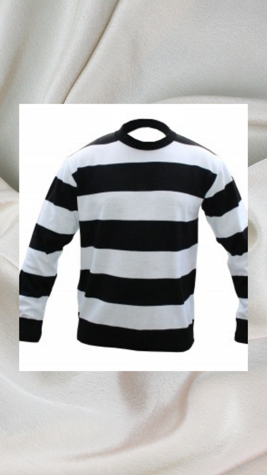 Children's Black and White Stripe/Convict Knitted Jumper - Playful and Comfy for Costume Fun