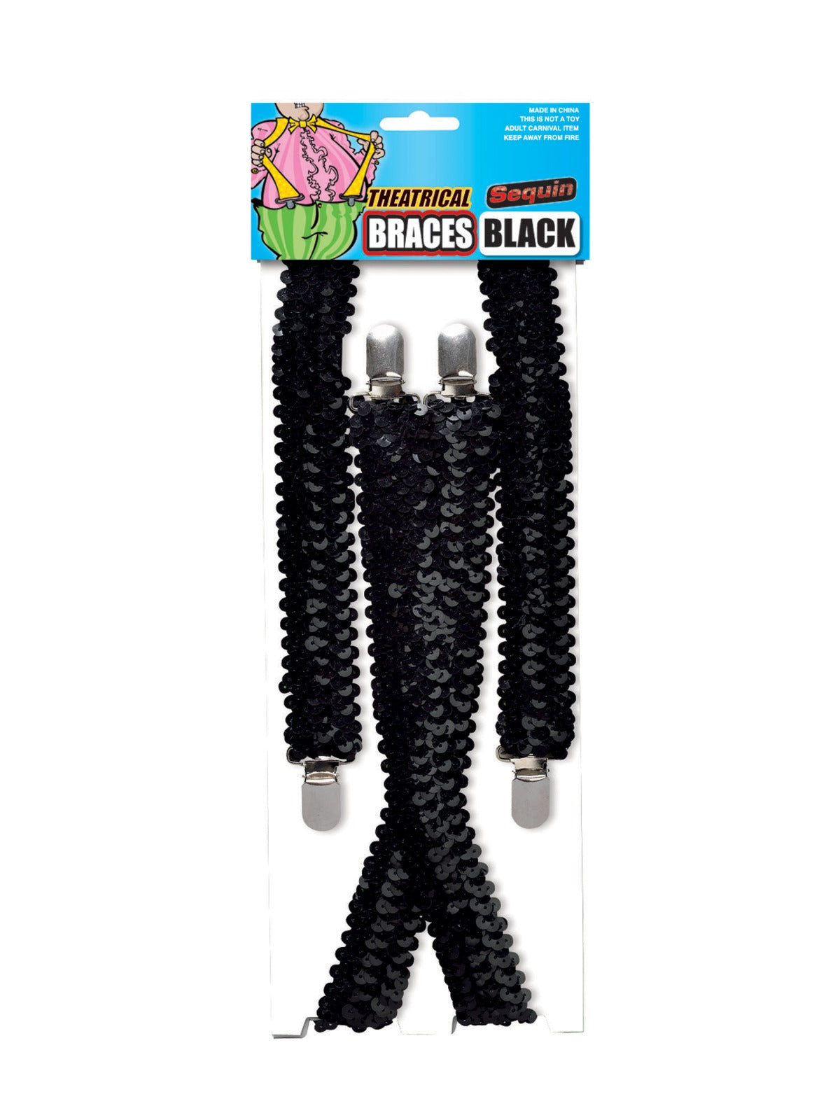 Mens Womens Unisex Suspenders Sequin Braces in Shimmering Black