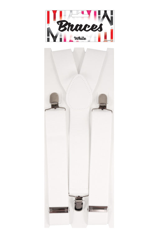 White Suspenders Braces with Convertible Leather Ends Clips