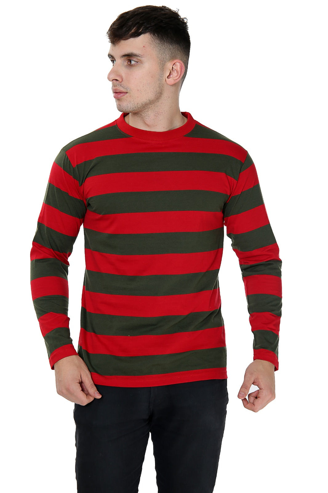 Star Unisex Red And Green Stripe T-Shirt - Full Sleeve Comfort in Festive Colors