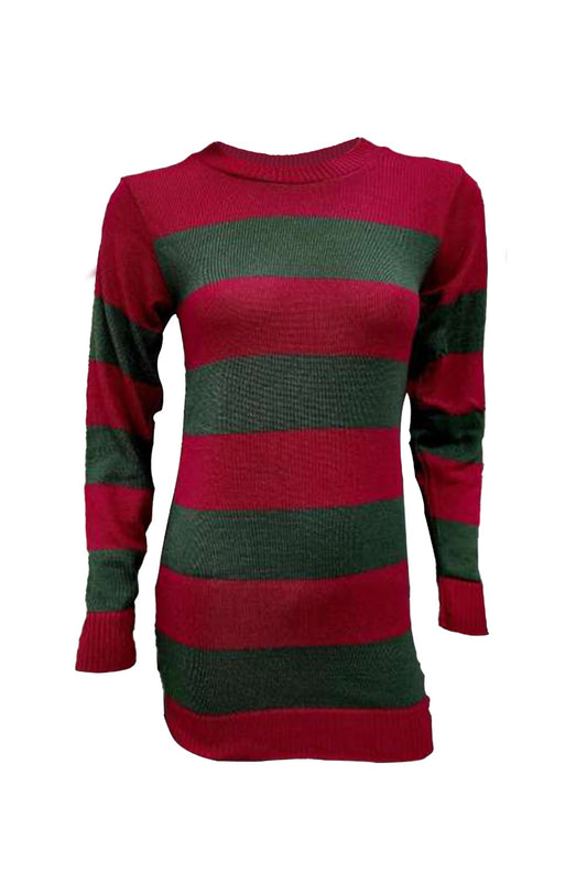 Adult Red and Green Stripe Knitted Jumper - Festive Comfort for Stylish Celebration