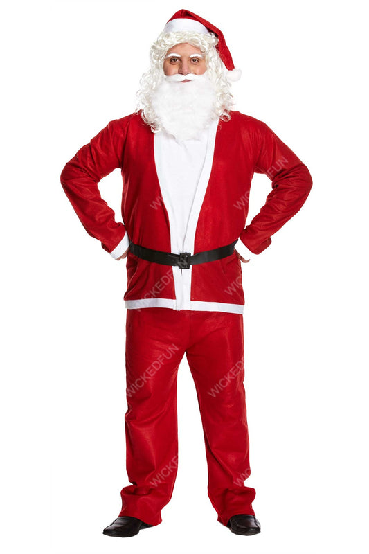 Adult Santa Suit Costume - 5-Piece Christmas Outfit with Jacket, Pants, Hat, Belt, and Boot Covers