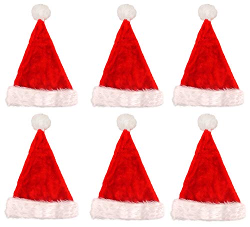 Pack of 6 Christmas Deluxe Santa Hat Plush - Red and White Father Xmas Fancy Dress