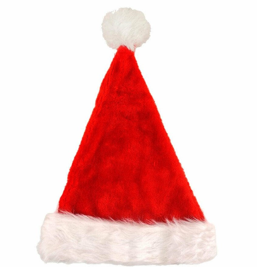 Pack of 6 Christmas Deluxe Santa Hat Plush - Red and White Father Xmas Fancy Dress