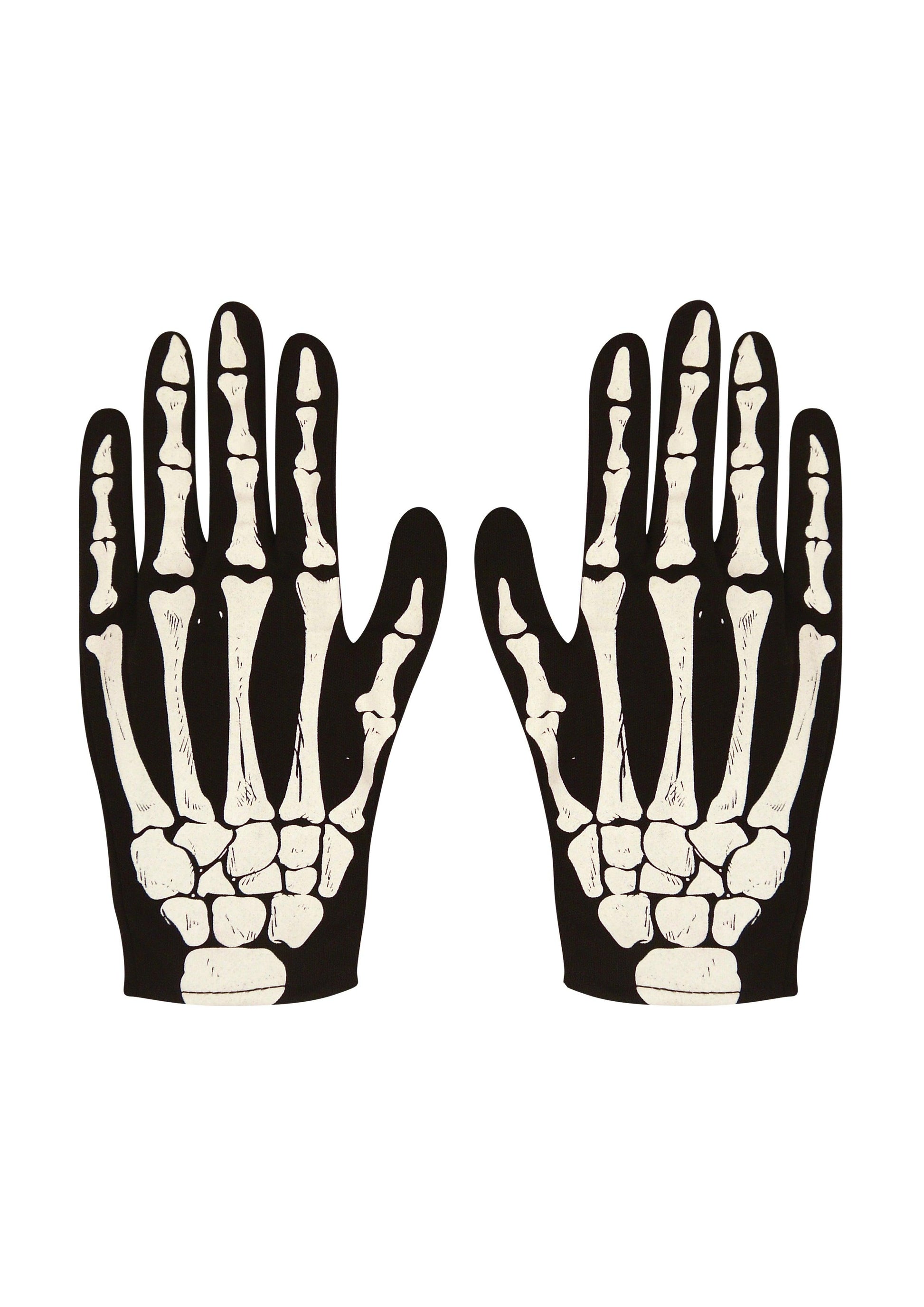 Adults Skeleton Gloves Bone Print Spooky Halloween Unisex Fancy Dress Party Black Gloves - Labreeze