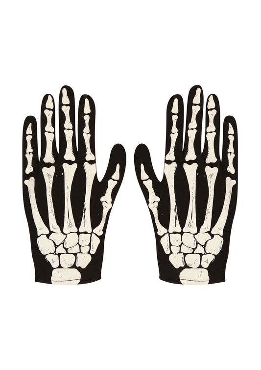 Adults Skeleton Gloves Bone Print Spooky Halloween Unisex Fancy Dress Party Black Gloves - Labreeze