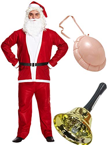 Men’s Christmas Santa Claus Suit with Jingle Bell Inflatable Belly - Festive Father Xmas Outfit