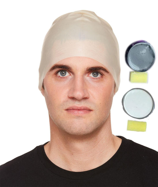 Bald Cap with Black & White Face Paint - Complete Halloween Scary Uncle Costume Set - Labreeze