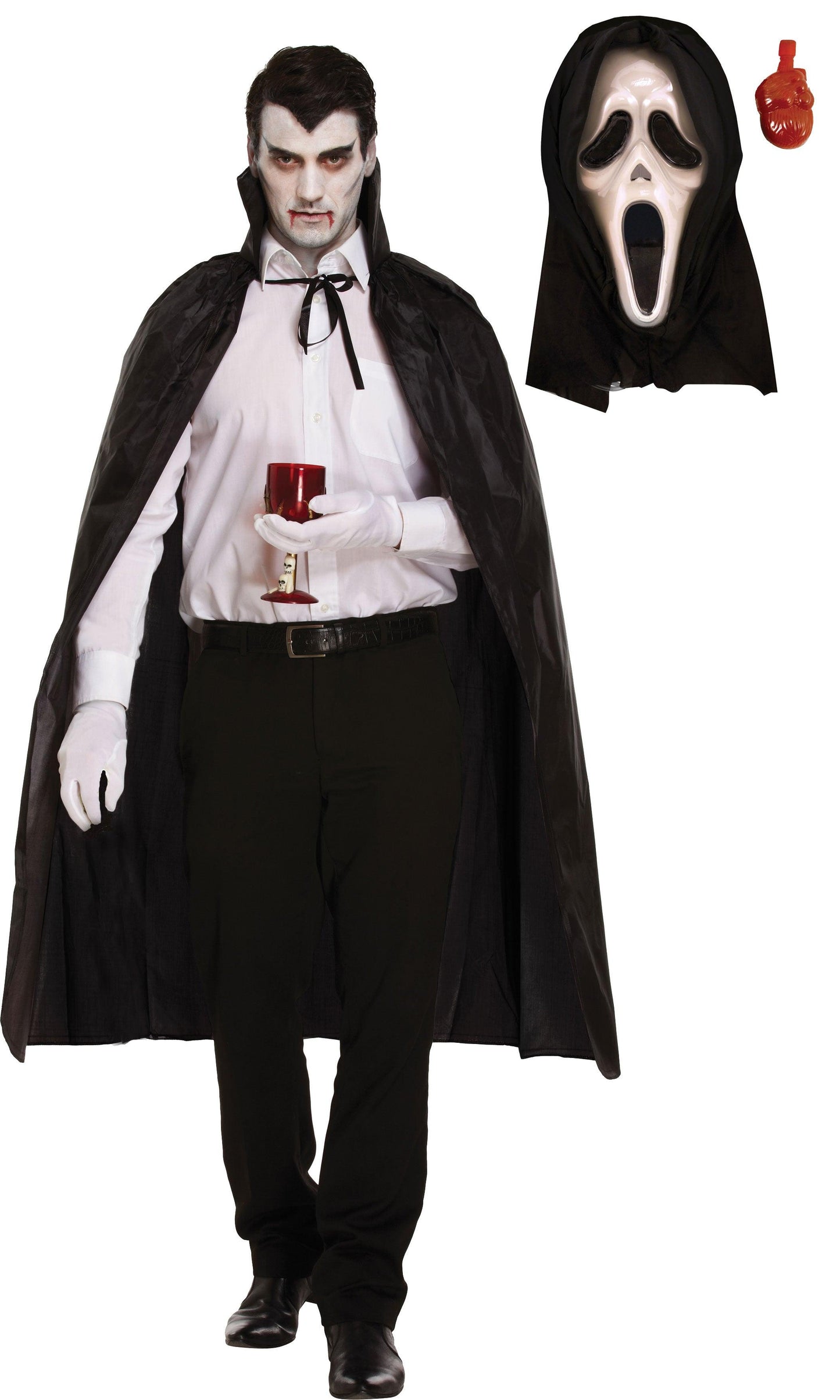 Black Dracula Cape with Collar Scream Bleeding Mask Halloween Scary Dracula Fancy Dress Costume - Labreeze