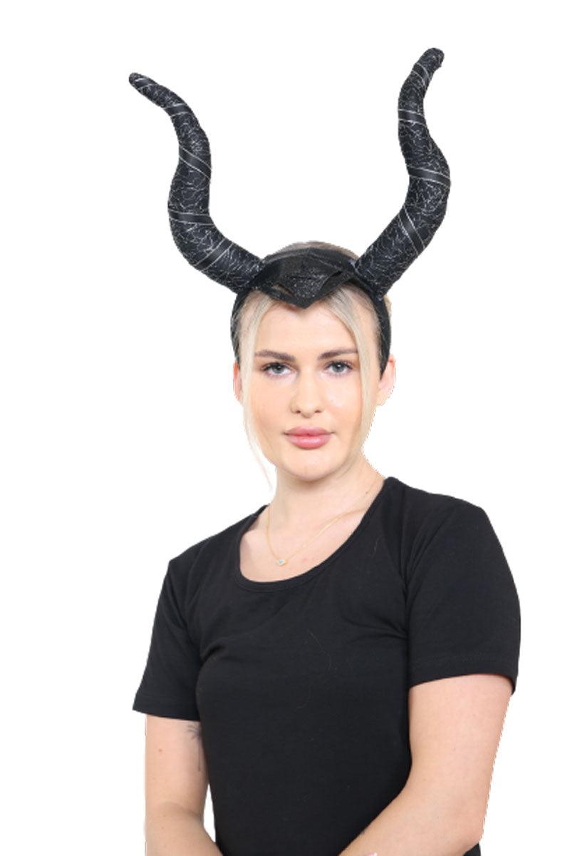 Black Fairytale Evil Witch Horns Headband Ladies Girls Halloween Gothic Horns Cosplay Fancy Dress - Labreeze