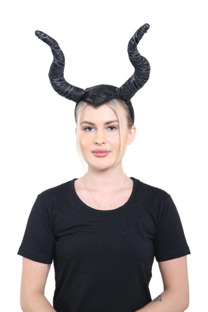 Black Fairytale Evil Witch Horns Headband Ladies Girls Halloween Gothic Horns Cosplay Fancy Dress - Labreeze