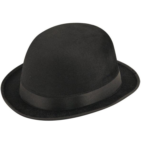 Black Velour Bowler Hat Adults Charlie Chaplin Victorian Fancy Dress Party Hat - Labreeze