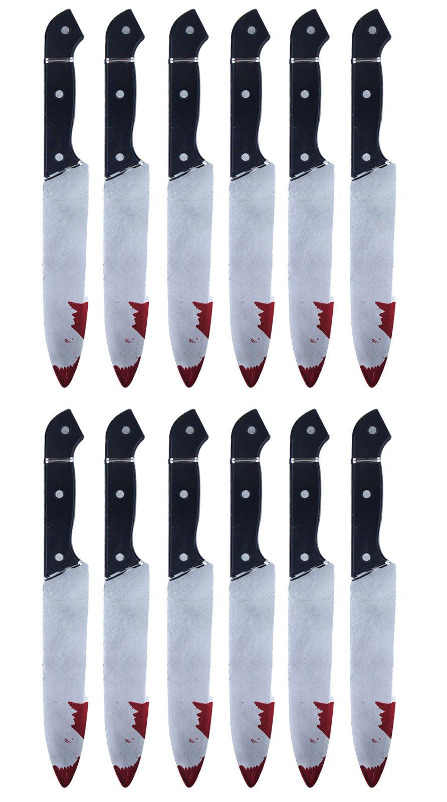 Bundle of 12 Realistic Bloodied Plastic Knife Weapon Props - 31 cm Halloween Horror Killer Party Fancy Dress Costume Accessories - Labreeze