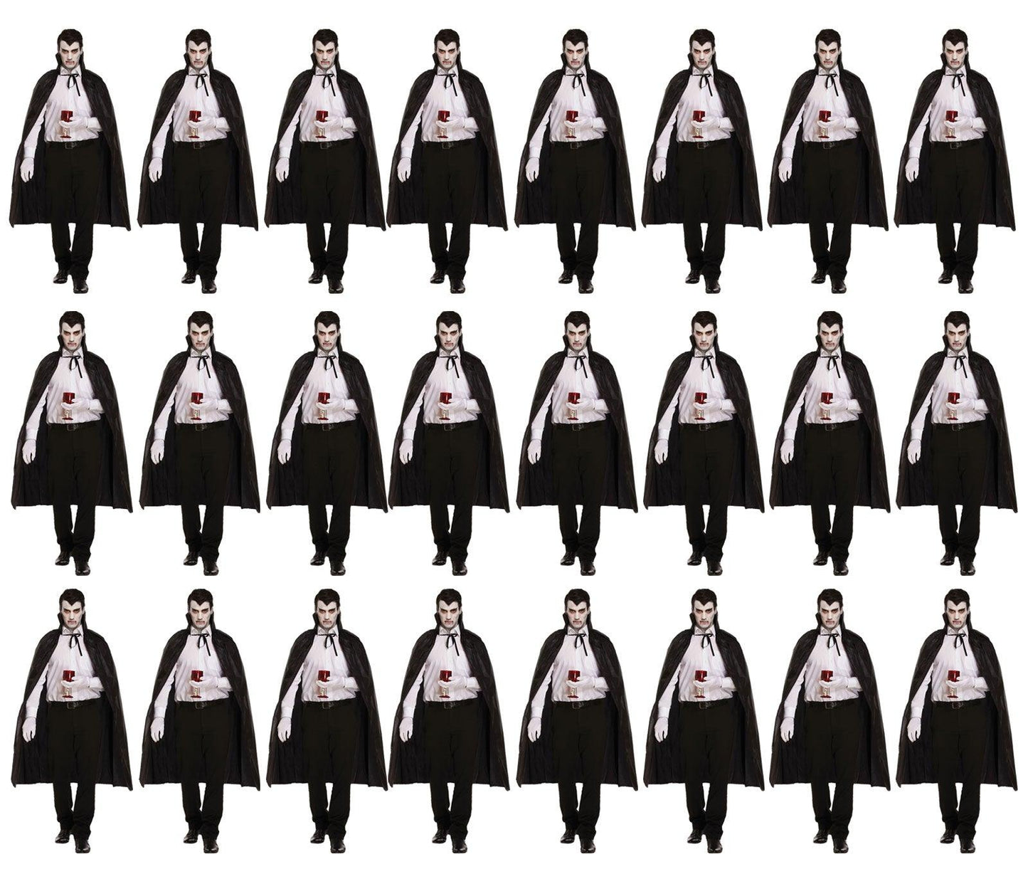 Bundle of 24 Black Dracula Long Capes with Collar - Halloween Unisex Scary Vampire Fancy Dress Costume Accessories - Labreeze