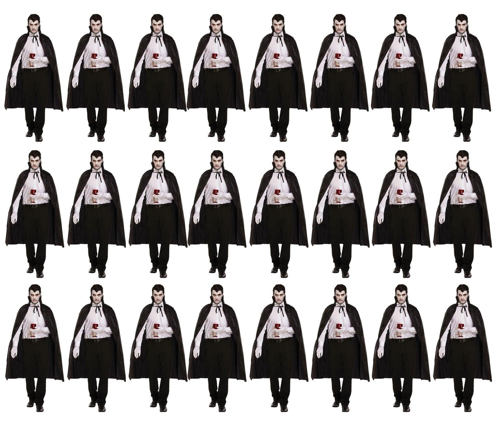 Bundle of 24 Black Dracula Long Capes with Collar - Halloween Unisex Scary Vampire Fancy Dress Costume Accessories - Labreeze