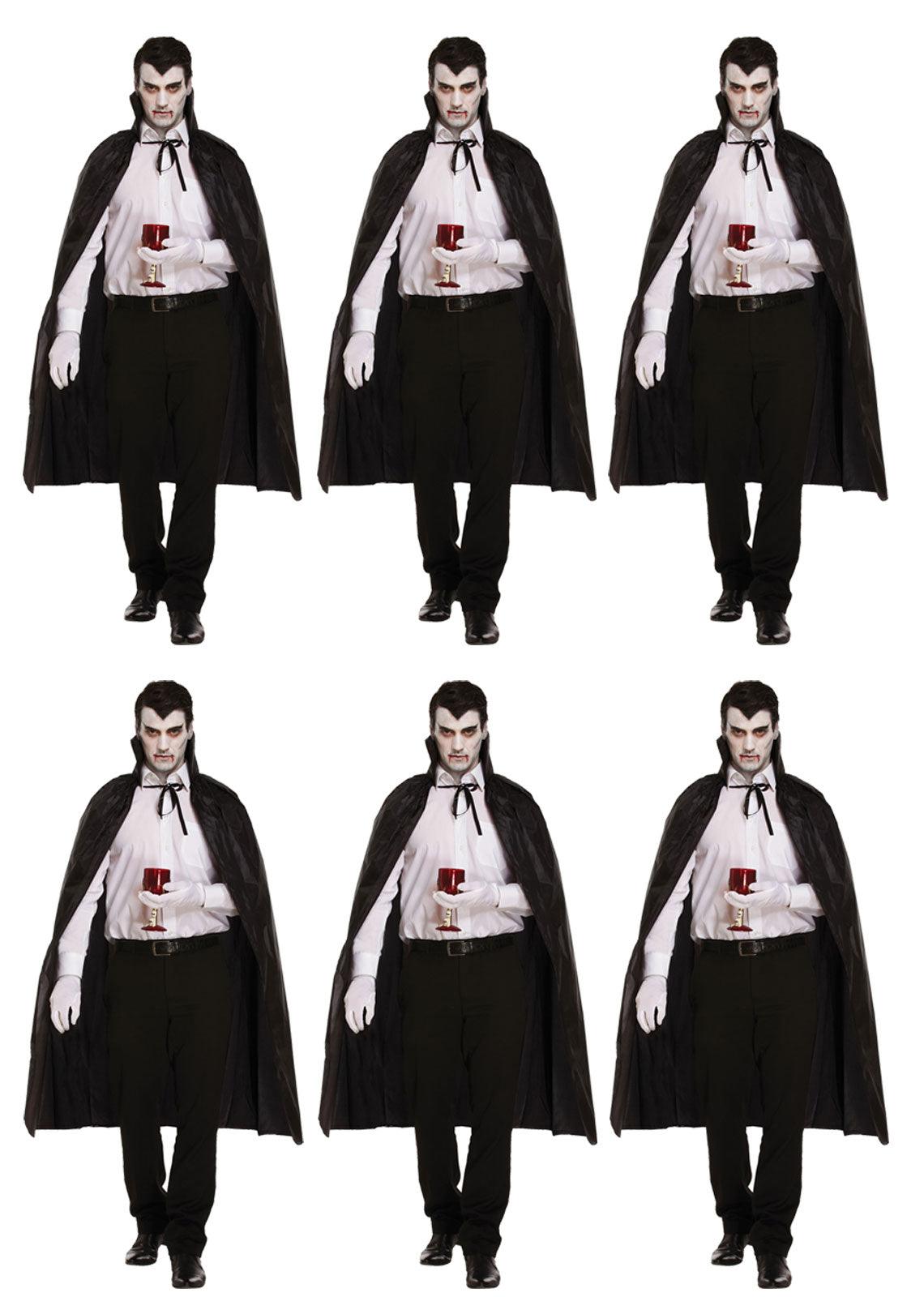 Bundle of 6 Black Dracula Long Capes with Collar - Halloween Unisex Scary Vampire Fancy Dress Costume Accessories - Labreeze