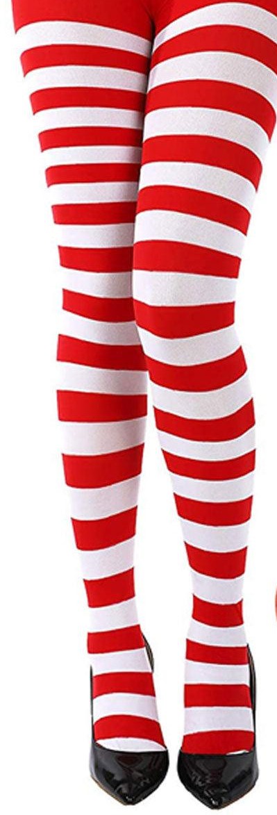 Christmas Red White Stripy Tights Deluxe Santa Hat Xmas Festive Fancy Dress