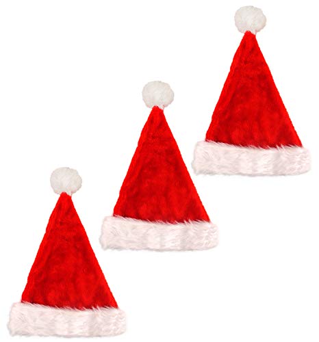 Pack of 6 Christmas Deluxe Santa Hat Plush - Red and White Father Xmas Fancy Dress