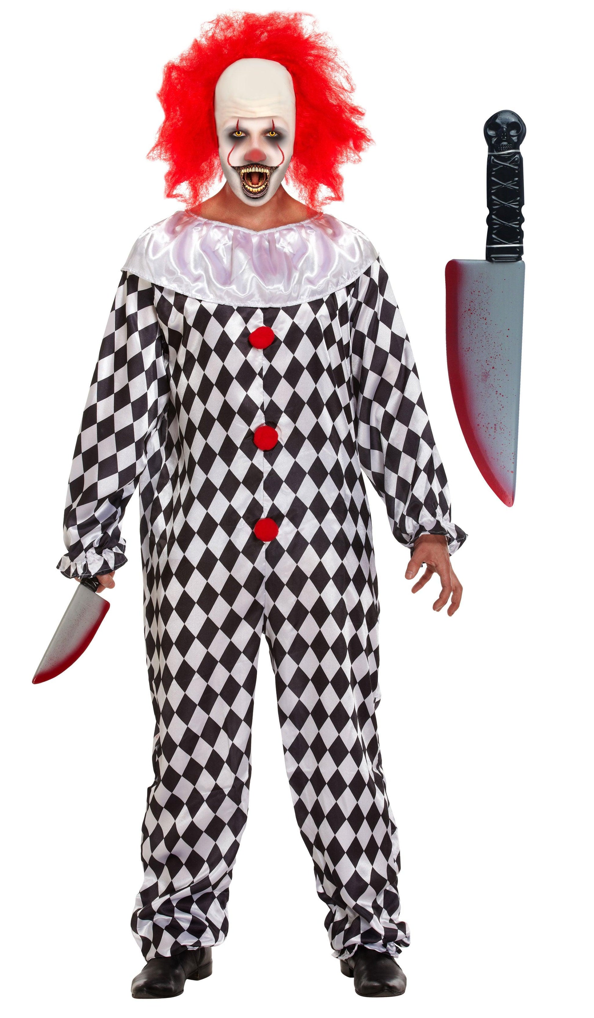 Evil Scary Clown Costume - Halloween Horror Circus Clown Costume with Fake Blooded Knife - Labreeze