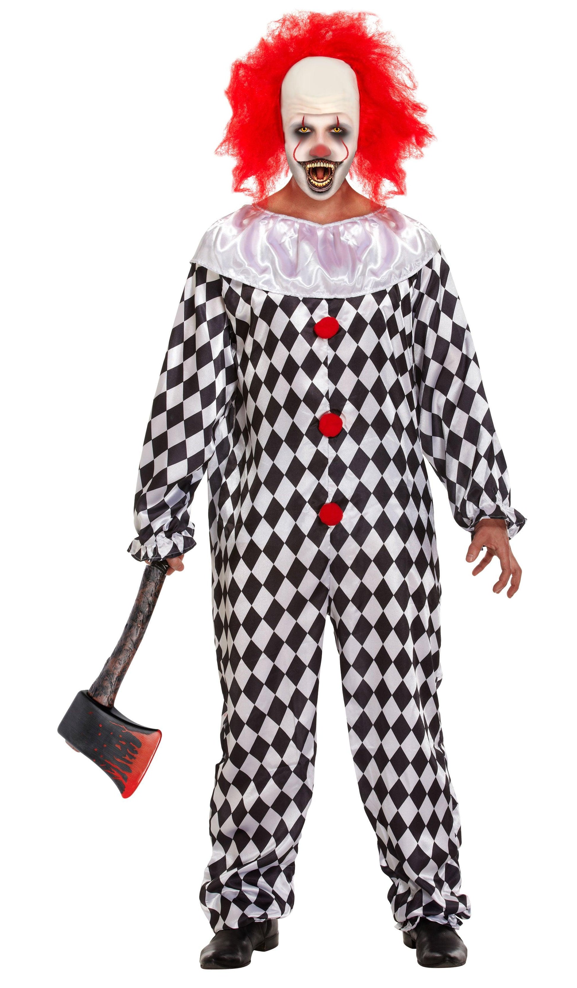 Evil Scary Clown Costume - Halloween Horror Circus Clown Costume with Fake Bloody Axe - Labreeze