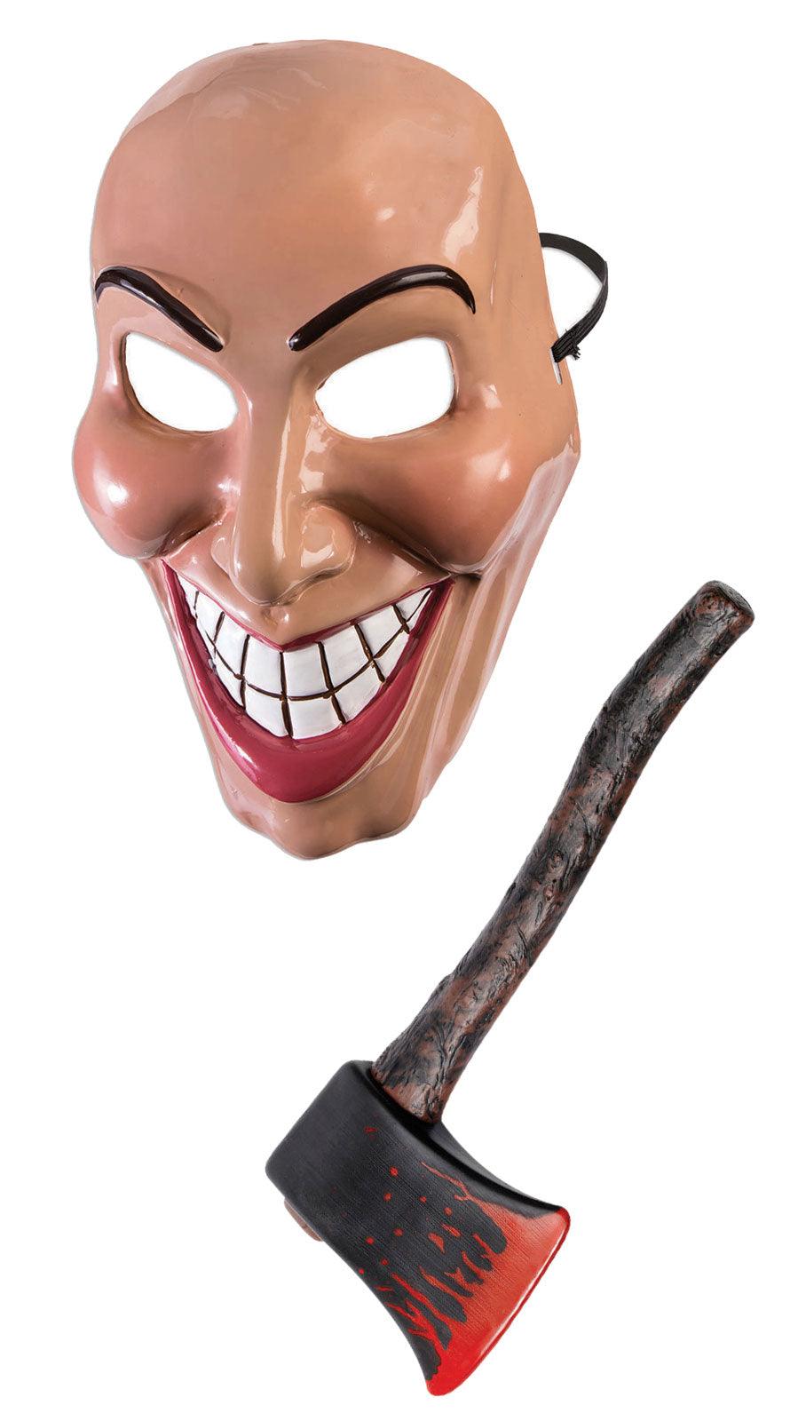 Female Evil Grin Purge Mask Creepy Smiling with Bloody Axe Prop Halloween Scary Purge Fancy Dress Costume Set - Labreeze