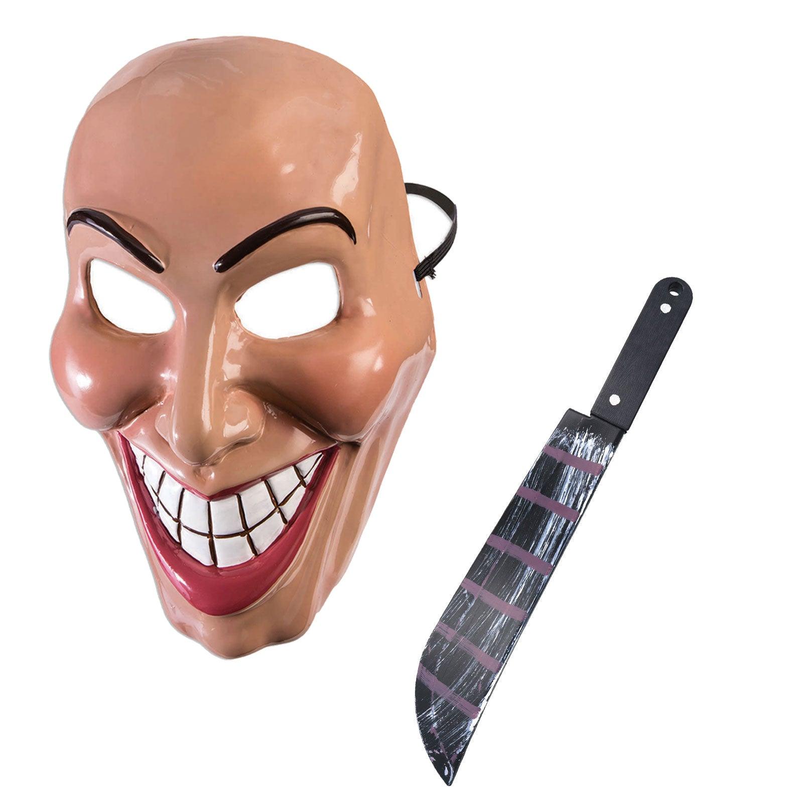 Female Evil Grin Purge Mask Fake Blooded Plastic Machete Weapon 50 Cm Halloween Horror Scary Purge Fancy Dress Set - Labreeze