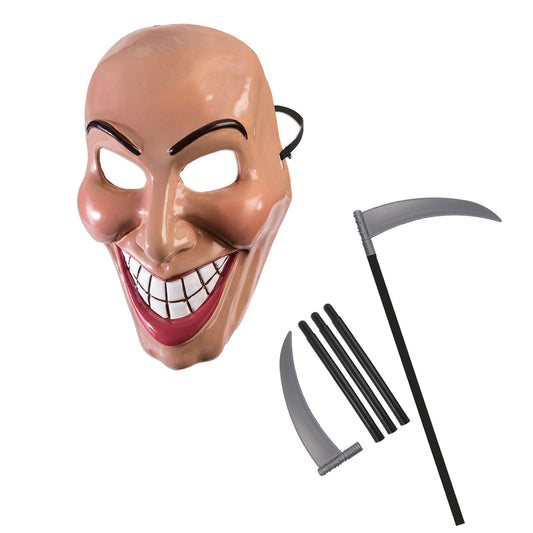 Female Evil Grin Purge Mask Fake Blooded Reaper Scythe 110 Cm Halloween Horror Scary Purge Fancy Dress Set - Labreeze