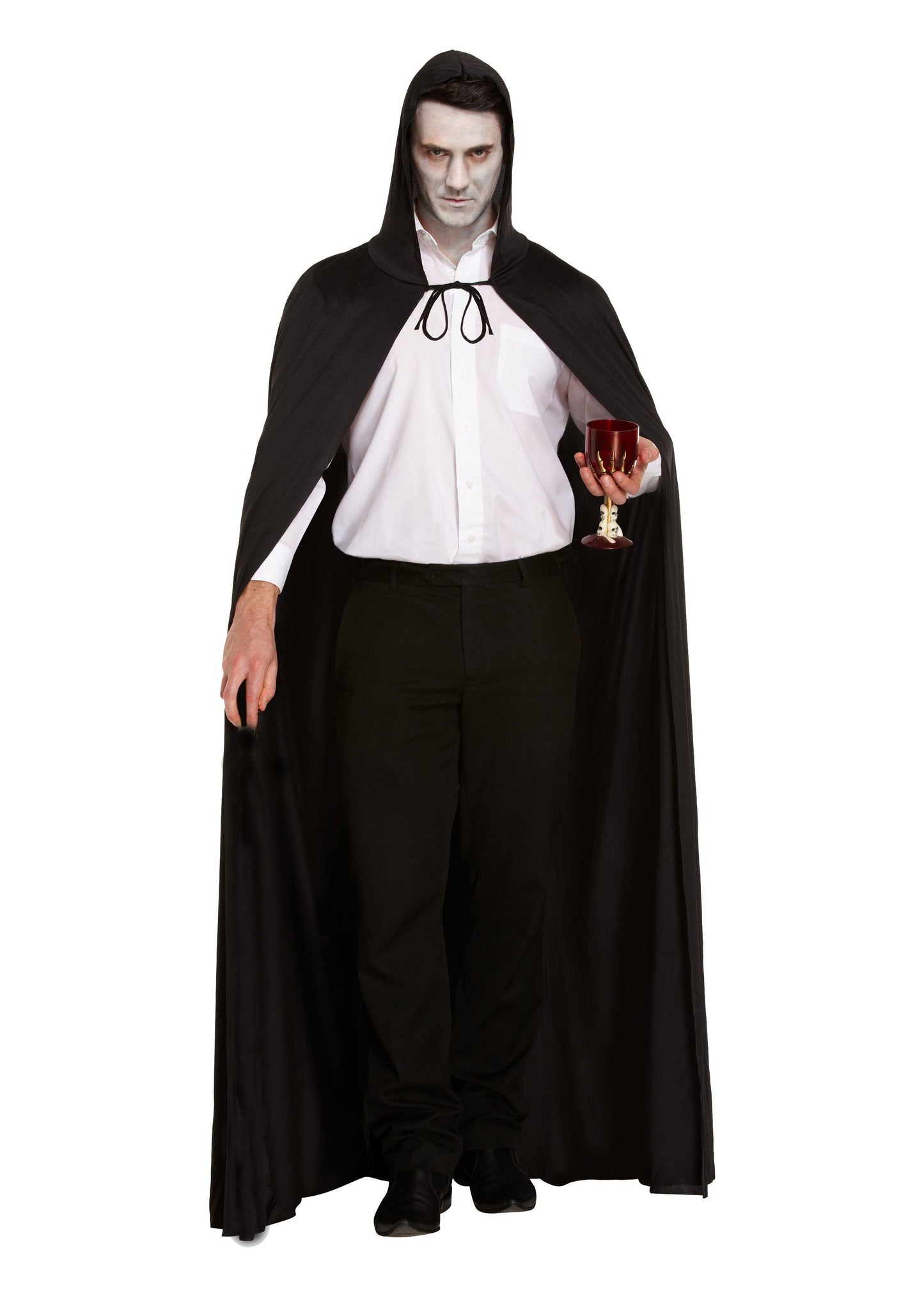 Horror Costume Set: Long Black Cape with Hood, Bleeding Scream Mask, and Fake Bloodied Kitchen Knife (50 cm) - Labreeze