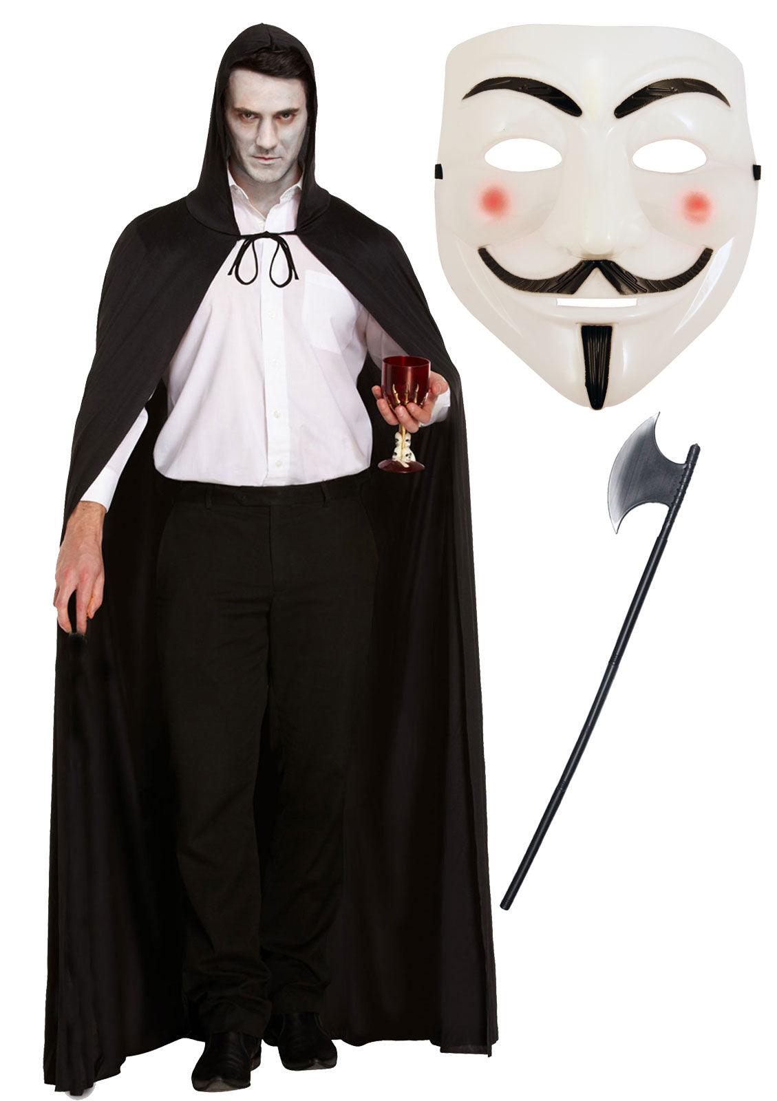 Labreeze Vendetta Costume Set | Black Cape, Vendetta Mask & Plastic Axe - Labreeze