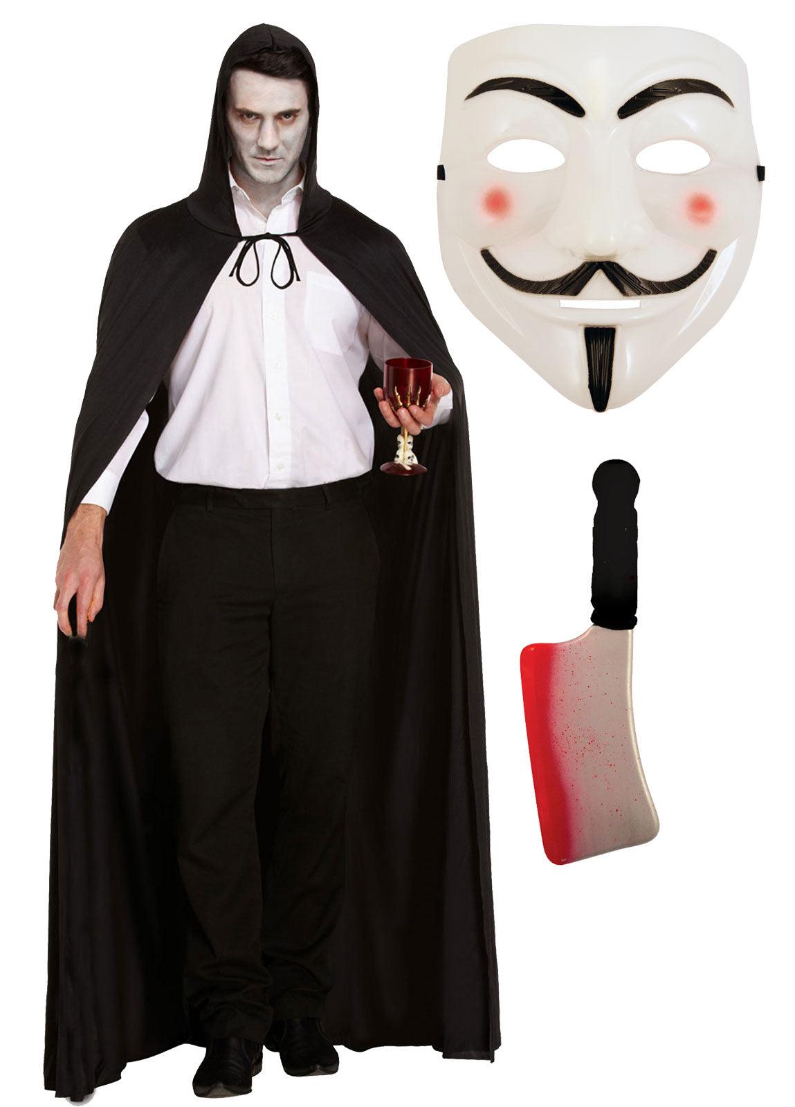 Labreeze Vendetta Costume Set | Vendetta Mask, Black Cape & Cleaver Weapon - Labreeze