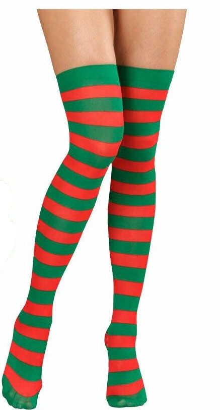 Ladies Elf Santa Helper Tutu Hat Striped OTK Socks Christmas Xmas Fancy Dress - Labreeze