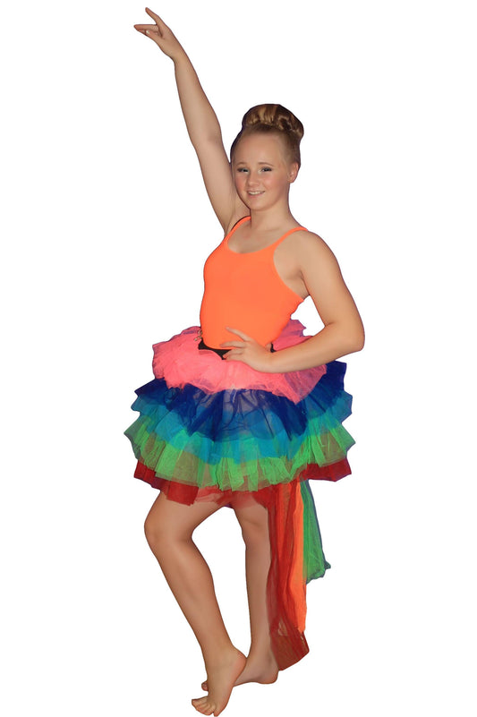 Ladies Girls Long Tail Rainbow TuTu Skirt 1980’s Hen Clown LGBTQ Fancy Dress Party Costume Accessory - Labreeze