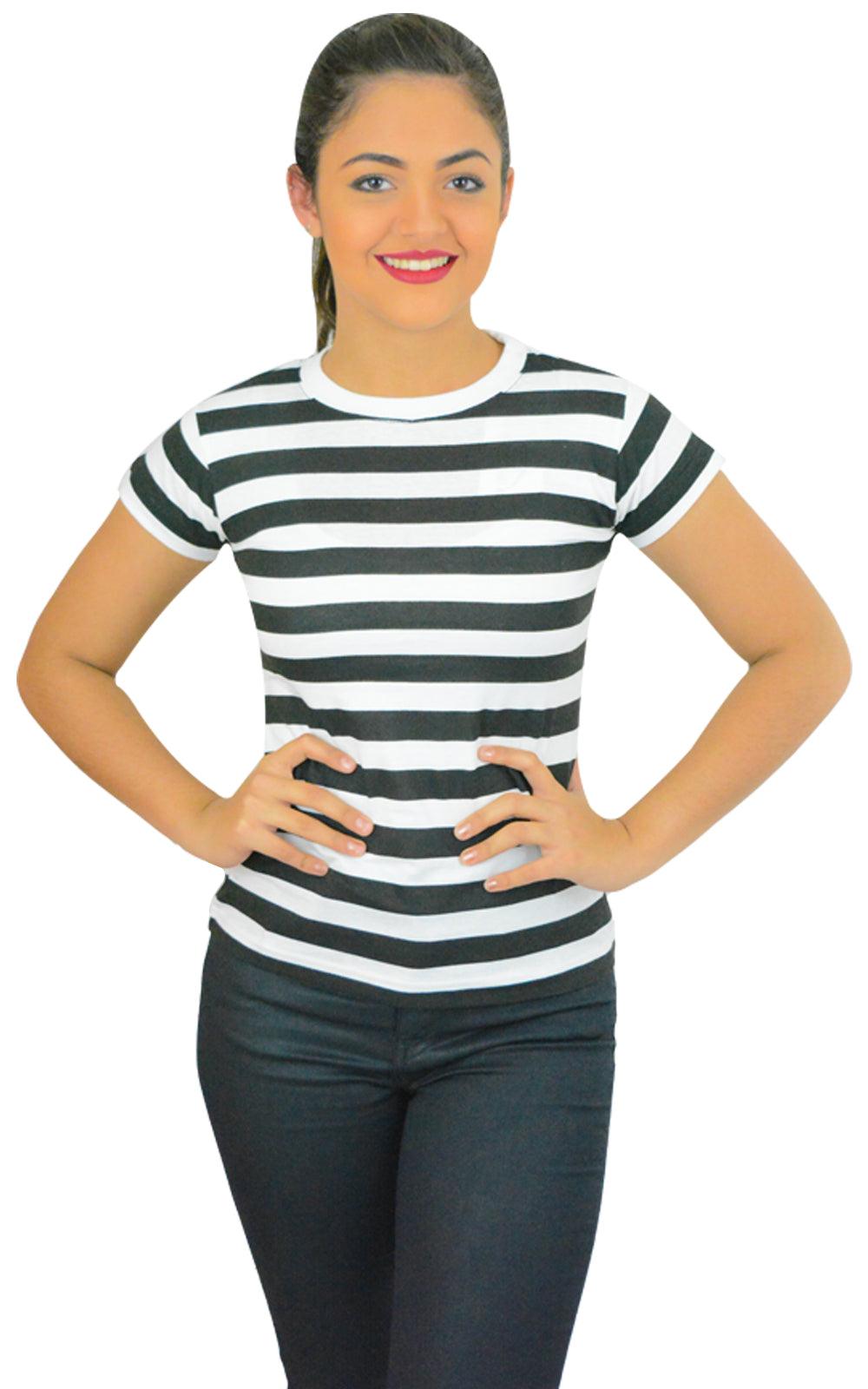 Womens black and white striped tee sales