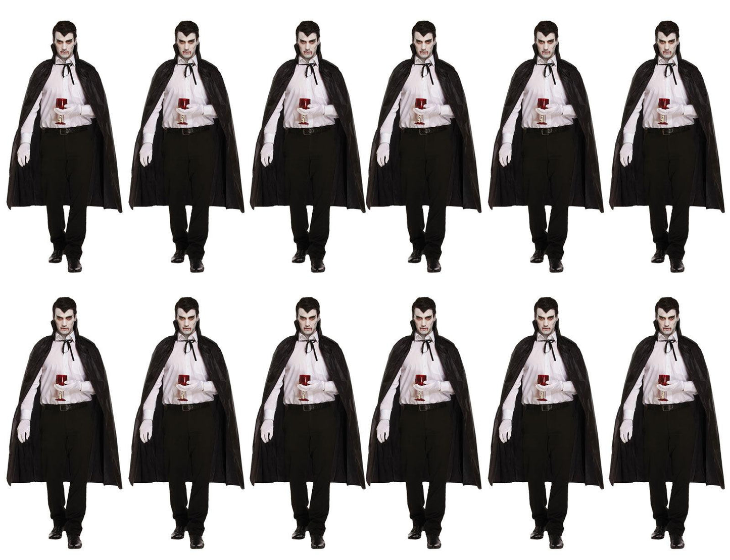 Pack of 12 Black Dracula Long Capes with Collar - Halloween Unisex Scary Vampire Fancy Dress Costume Accessories - Labreeze