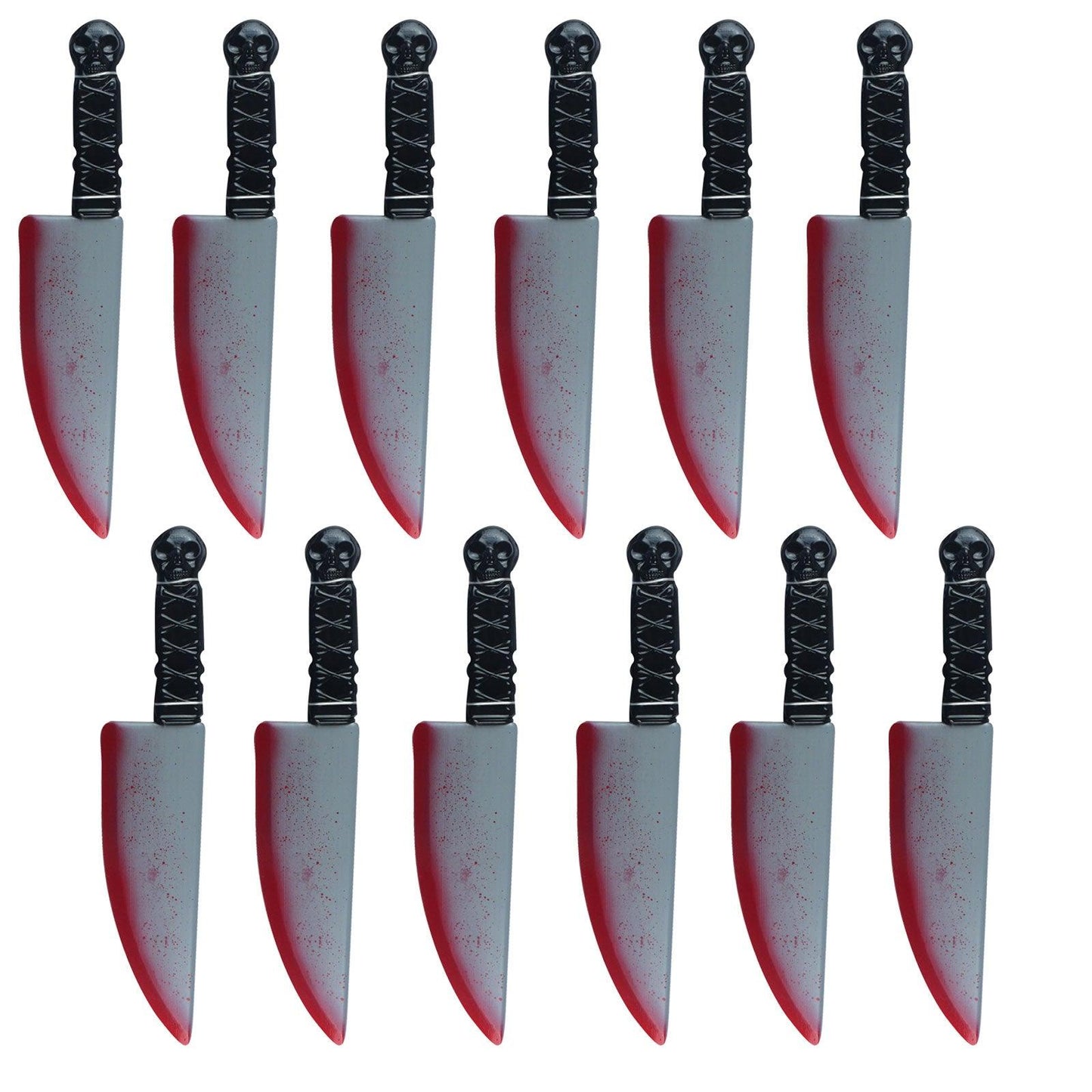 Pack of 12 Realistic Blood Stained Knife Weapon Plastic - 38 cm Halloween Horror Scary Killer Fancy Dress Party Props - Labreeze