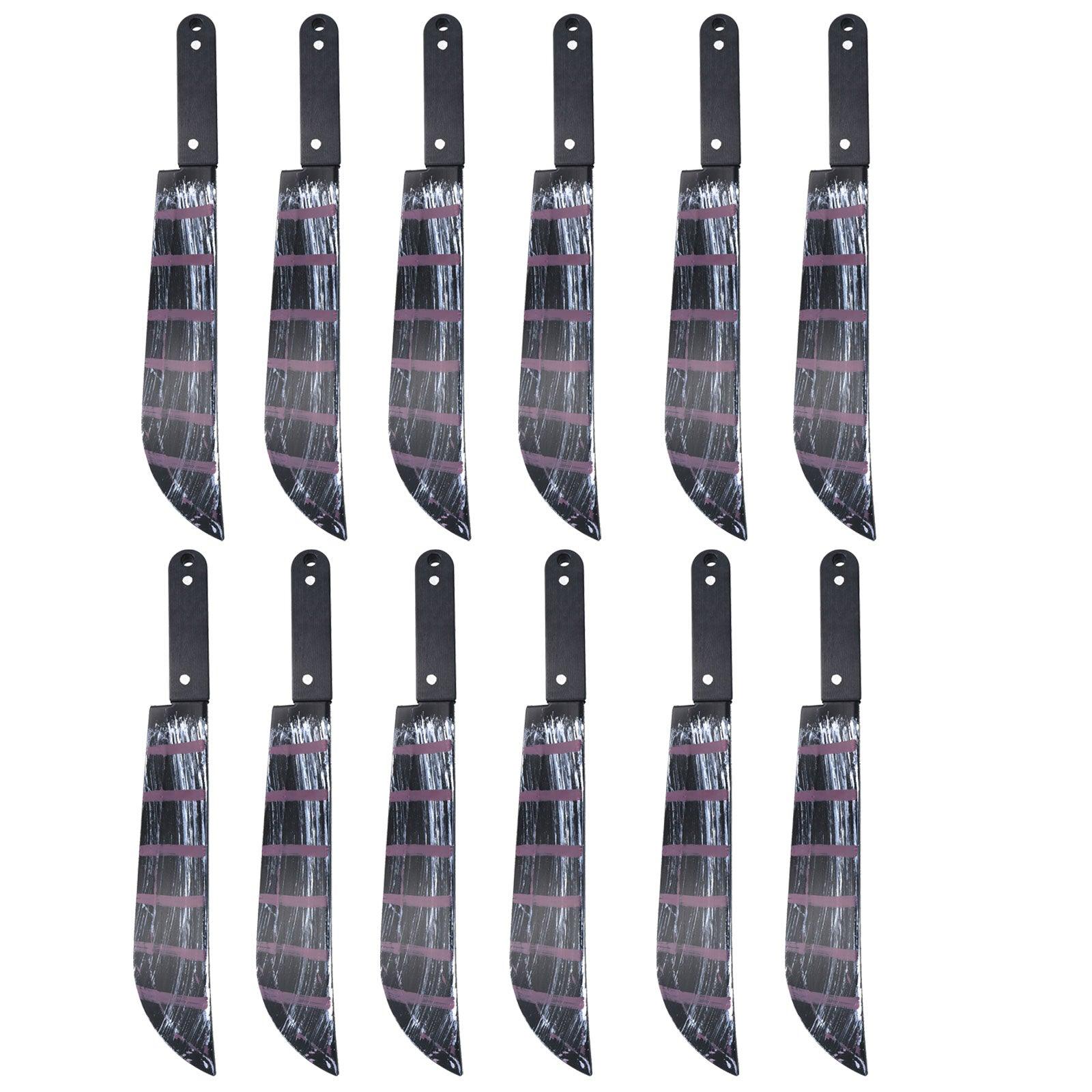 Pack of 12 Realistic Bloodied Machete Weapon Plastic - 50 cm Halloween Horror Killer Fancy Dress Party Costume Props - Labreeze