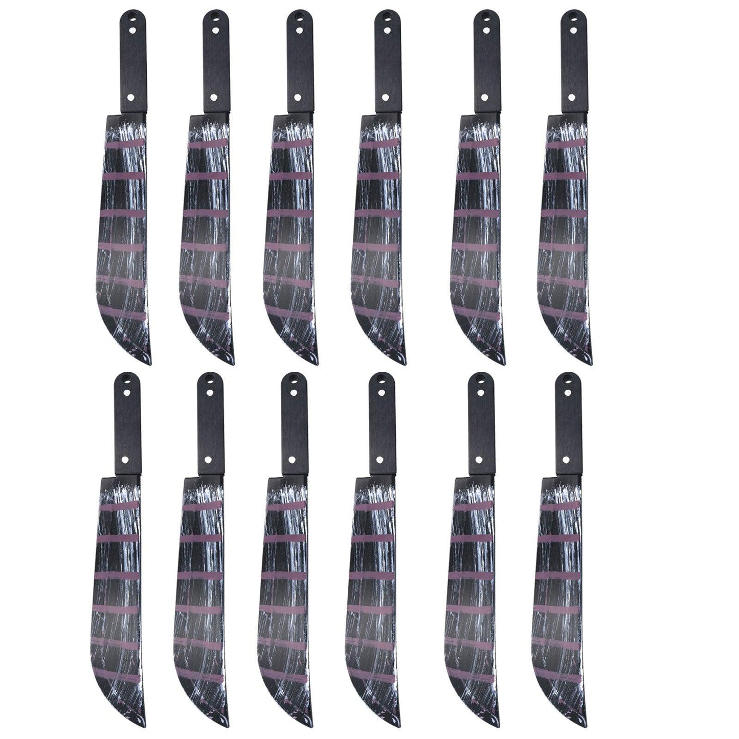 Pack of 12 Realistic Bloodied Machete Weapon Plastic - 50 cm Halloween Horror Killer Fancy Dress Party Costume Props - Labreeze